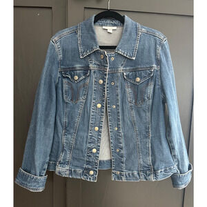 Dress Barn Womens Denim Jacket Size XL Whimsical Country Cowgirl Festival EUC